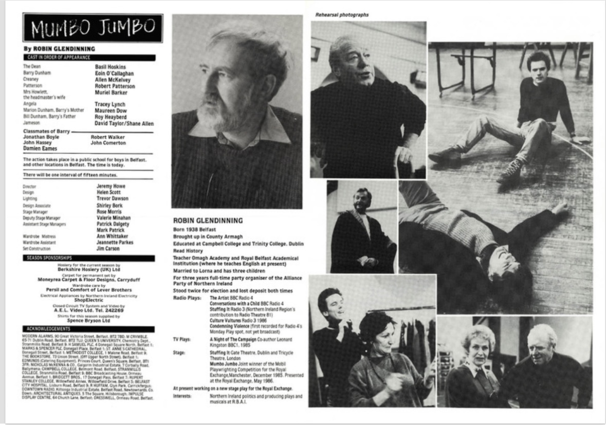 Programme page from Lyric production of Mumbo Jumbo 1987 by Robin Glendinning